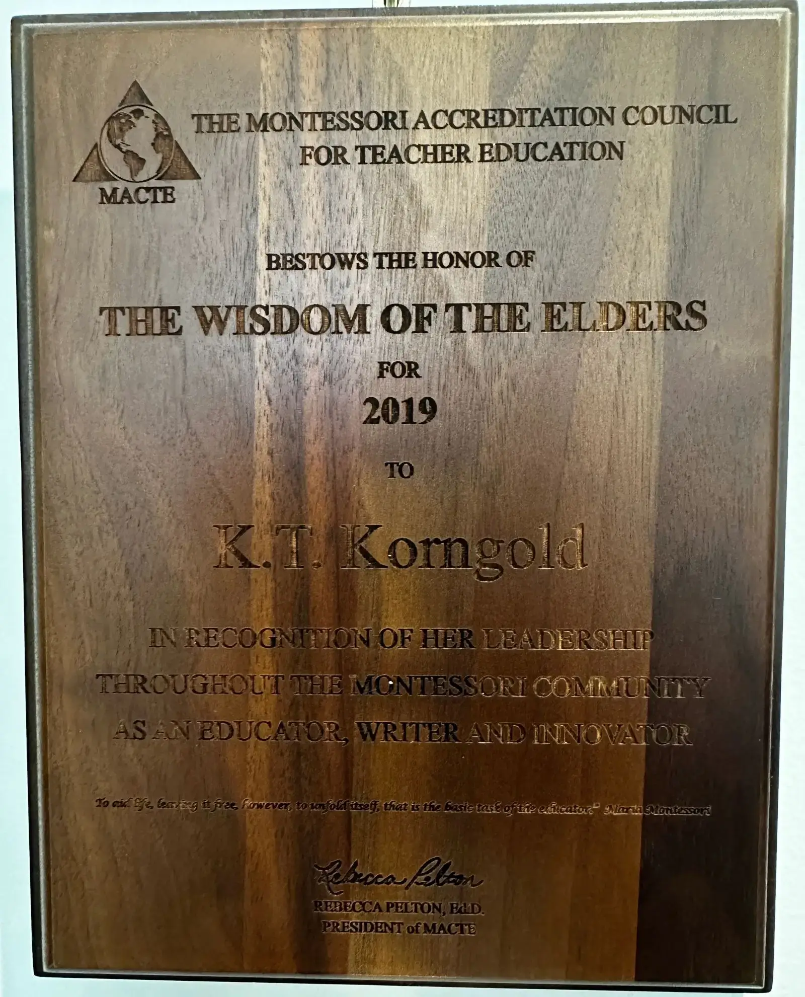 Wooden Montessori award plaque: Wisdom of Elders