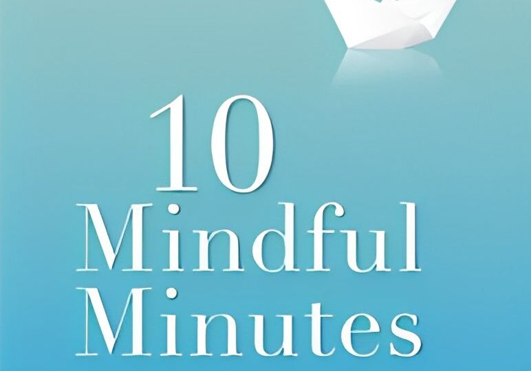 10 Mindful Minutes" book cover with origami boat.